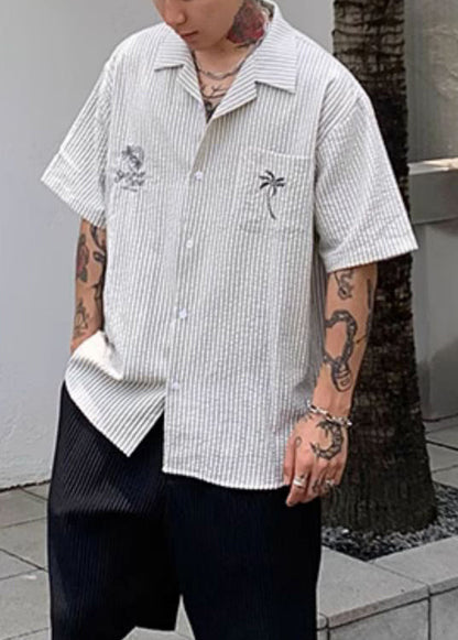 Men Pockets Striped New Summer Shirt Cotton Print