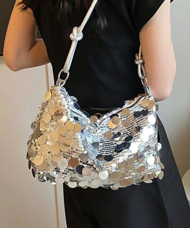 New Stylish Silver Sequins Satchel Bag Handbag QF015