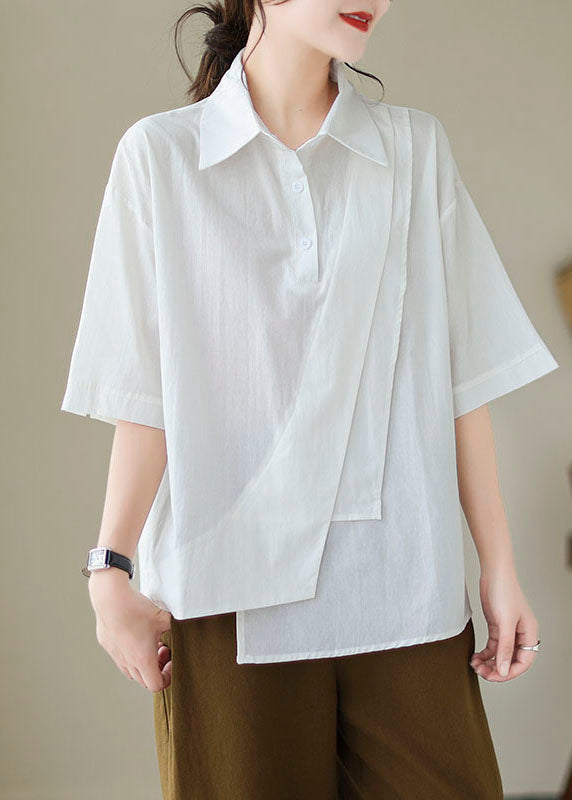 Shirt Patchwork New Cotton Asymmetrical White Button Summer