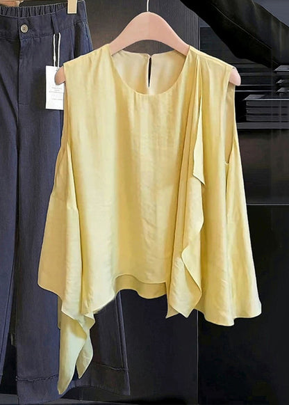 Shirts Sleeveless Neck O Cotton New White Asymmetrical