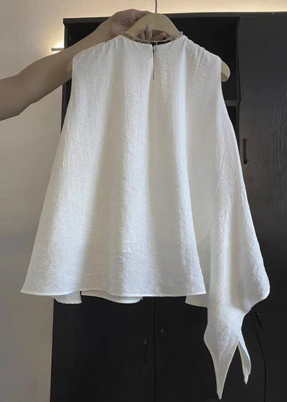 Shirts Sleeveless Neck O Cotton New White Asymmetrical