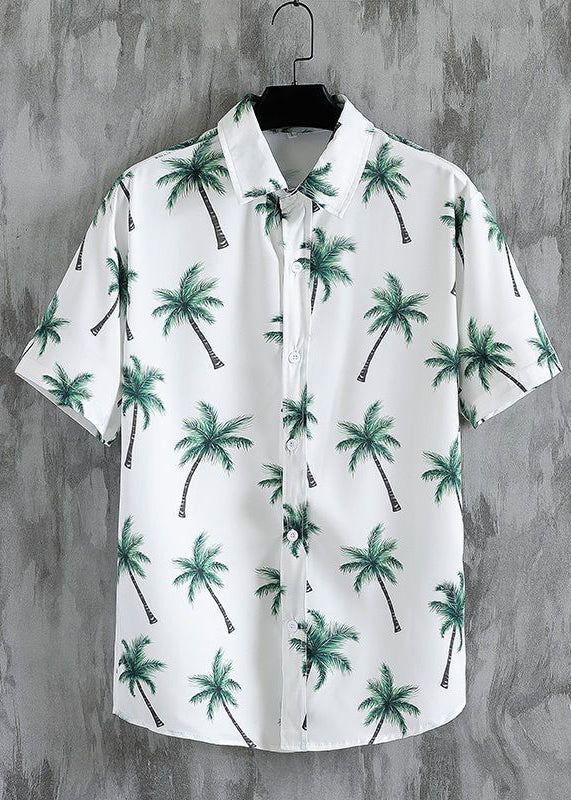 New White Button Print Elastic Waist Cotton Men Two Pieces Set Summer HG062