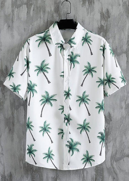 New White Button Print Elastic Waist Cotton Men Two Pieces Set Summer HG062