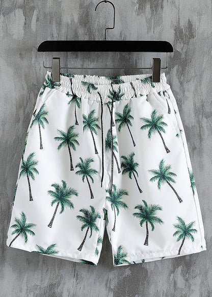 New White Button Print Elastic Waist Cotton Men Two Pieces Set Summer HG062