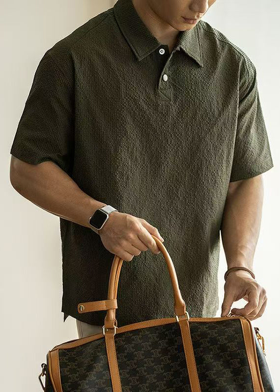 White Mens Shirts New Button Summer Solid Polo Cotton