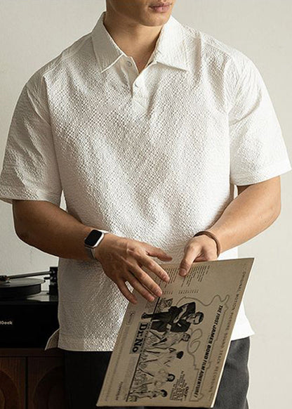 White Mens Shirts New Button Summer Solid Polo Cotton