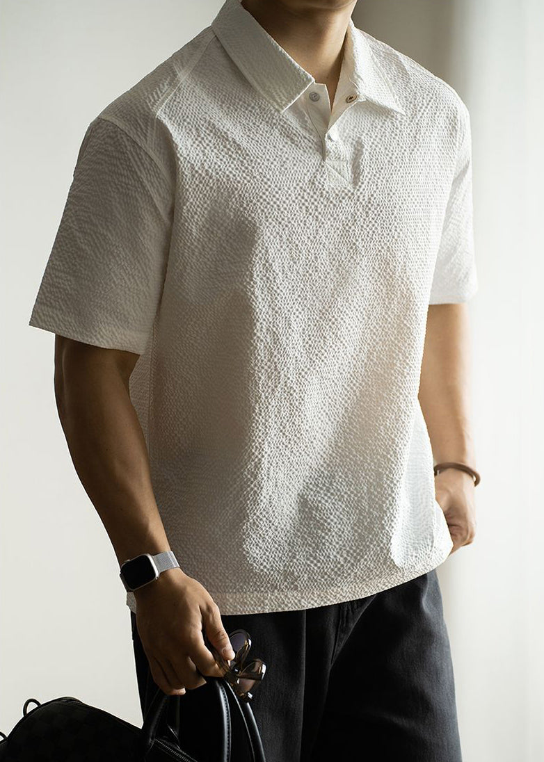 White Mens Shirts New Button Summer Solid Polo Cotton