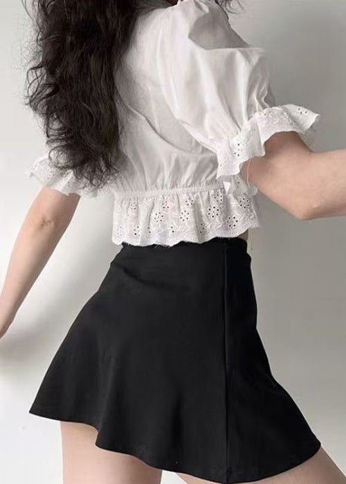 Summer White Embroidered Out Hollow Lace Up New Cotton Shirt