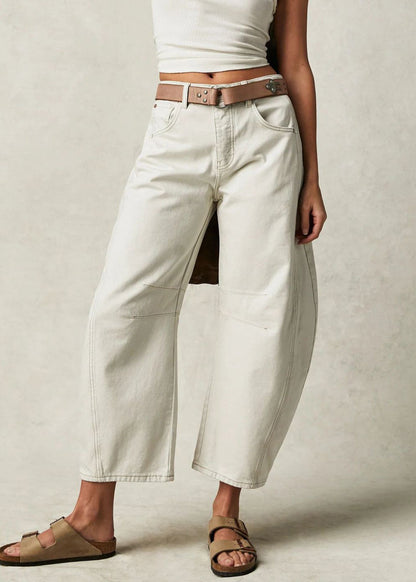 Pants Patchwork New Waist High Denim White Crop