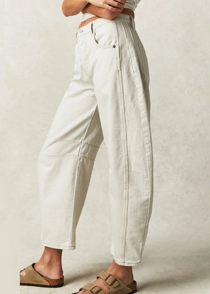 Pants Patchwork New Waist High Denim White Crop