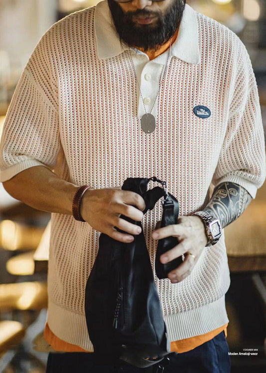 Summer Polo Out White Mens Hollow Knit Shirts New
