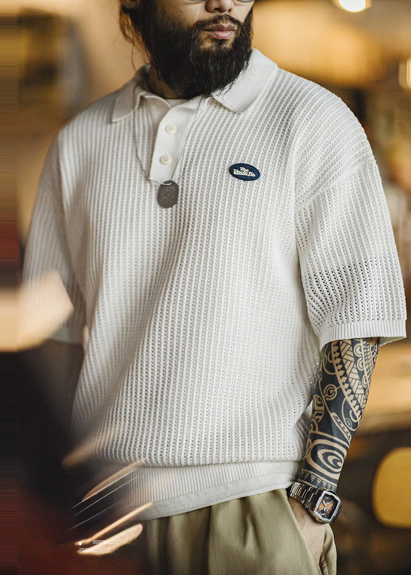 Summer Polo Out White Mens Hollow Knit Shirts New