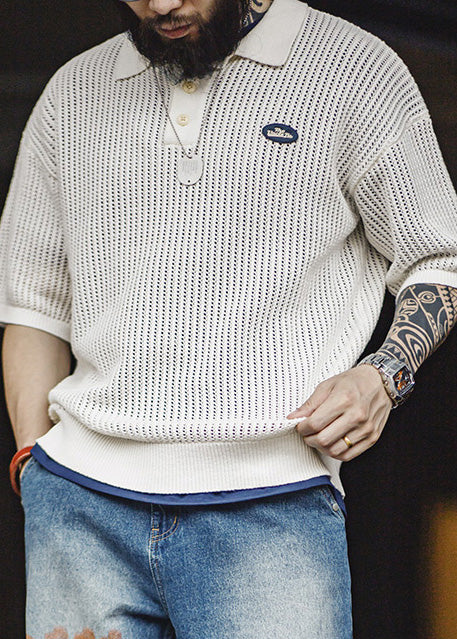 Summer Polo Out White Mens Hollow Knit Shirts New