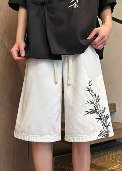 Up Elastic White New Denim Waist Shorts Pockets Lace Men