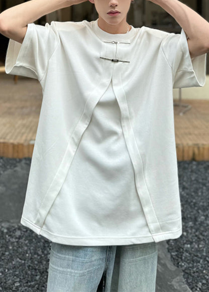 Shirt White Open Men T Summer New Oversized Side Cotton
