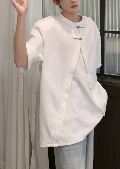 Shirt White Open Men T Summer New Oversized Side Cotton