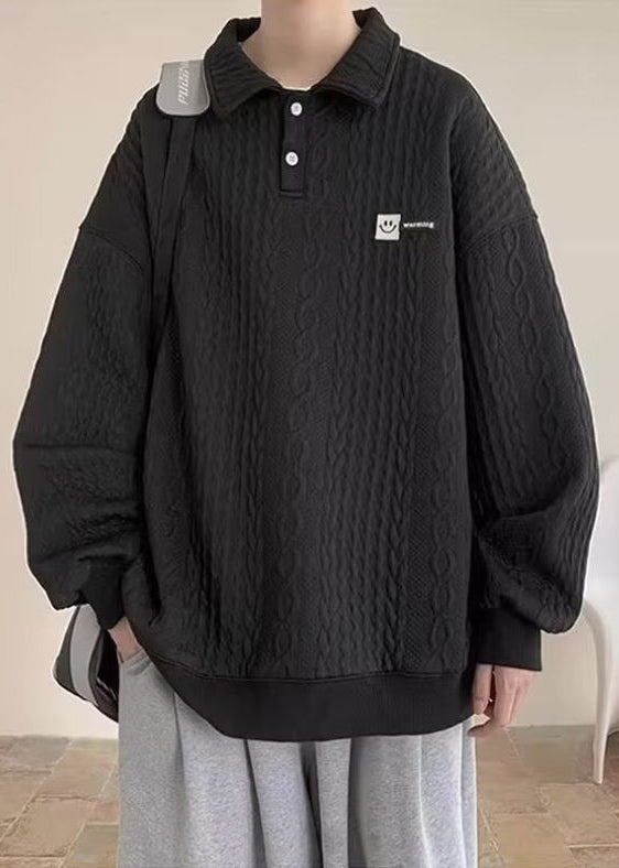 Pan TC028 Sweatshirt Men Peter Cotton Collar Spring Button New White