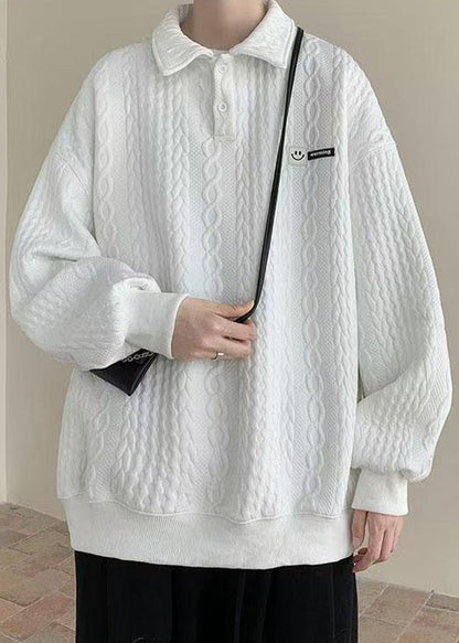 Pan TC028 Sweatshirt Men Peter Cotton Collar Spring Button New White