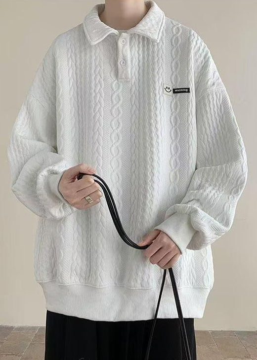 Pan TC028 Sweatshirt Men Peter Cotton Collar Spring Button New White