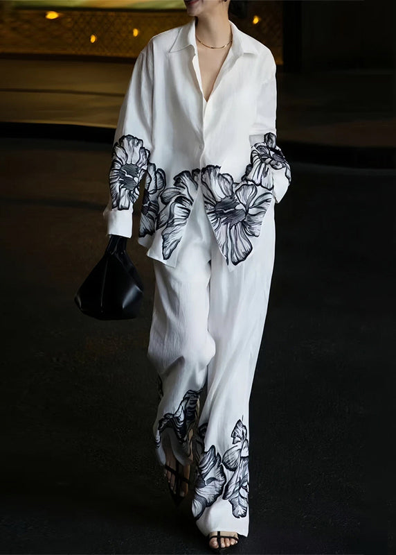 Pan Print Fall Collar White Peter Linen Piece Set Two New