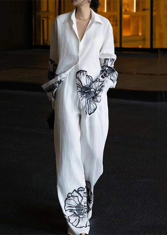 Pan Print Fall Collar White Peter Linen Piece Set Two New