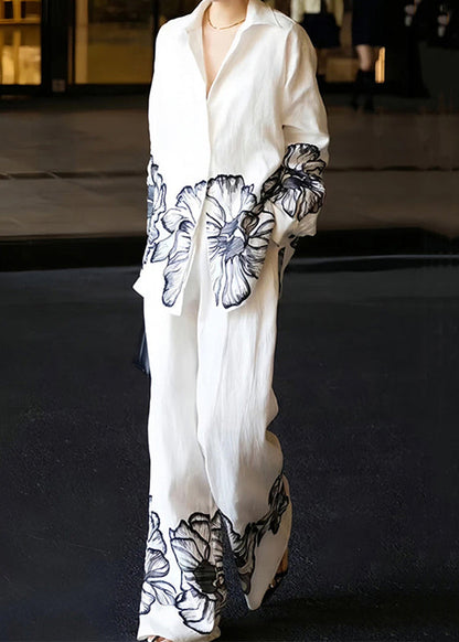 Pan Print Fall Collar White Peter Linen Piece Set Two New