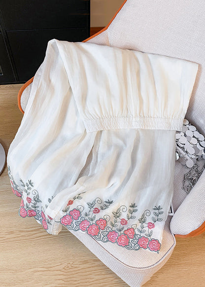 White Pants Crop New Linen Pockets Waist Elastic