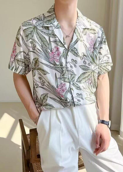 Shirts Button Mens Ice White Summer Print New Silk