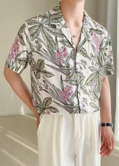 Shirts Button Mens Ice White Summer Print New Silk