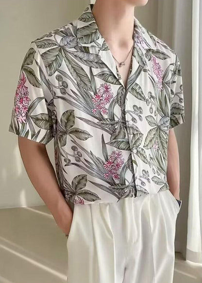 Shirts Button Mens Ice White Summer Print New Silk