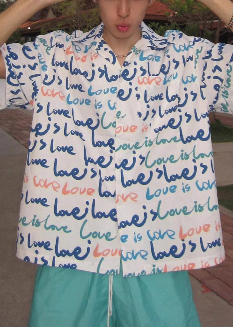 Print White Mens Shirts New Pockets Cotton Summer