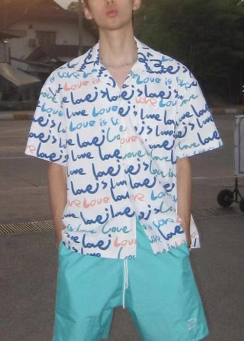 Print White Mens Shirts New Pockets Cotton Summer