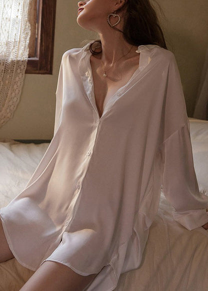 New White Side Open Low High Design Ice Silk Pajamas Shirts Dresses Spring YK014