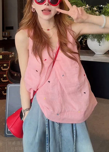 Print White V Sleeveless Tank New Neck Cotton