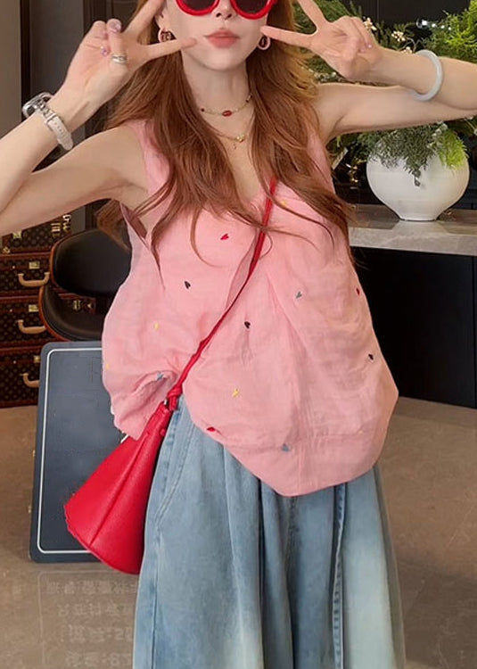 Print White V Sleeveless Tank New Neck Cotton