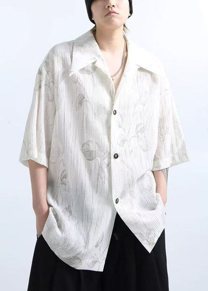Print Half Mens White Shirts Sleeve New Cotton Wrinkled