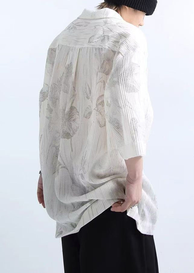 Print Half Mens White Shirts Sleeve New Cotton Wrinkled