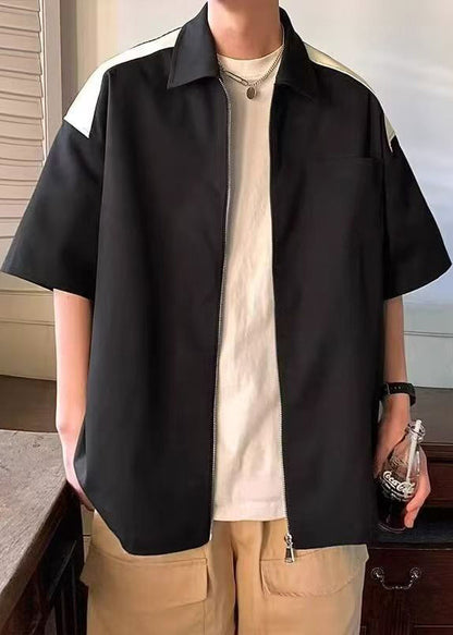 Cotton White New Mens Half Pockets Patchwork Zippered Shirts