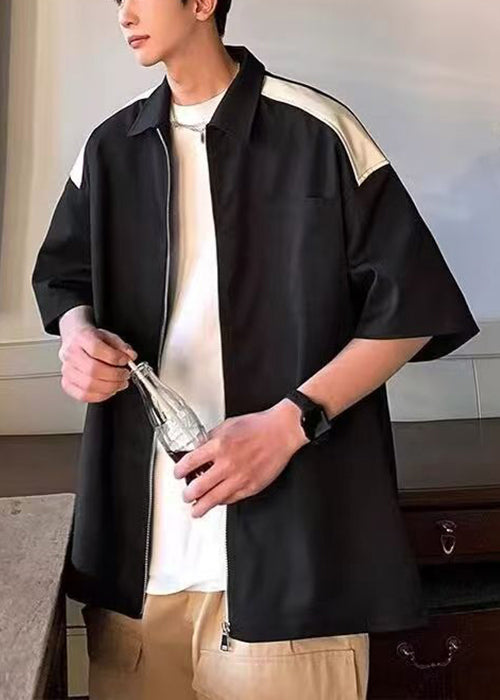 Cotton White New Mens Half Pockets Patchwork Zippered Shirts