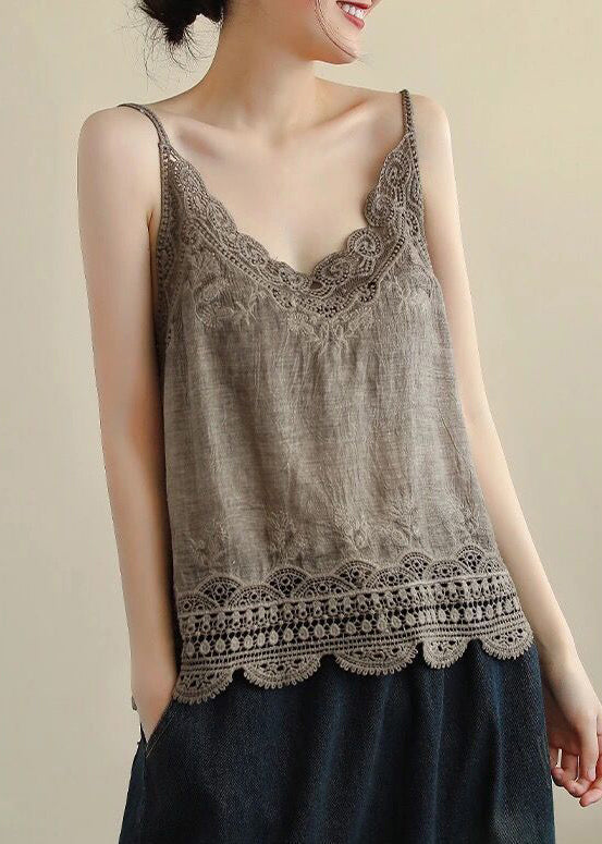 Out Lace Wine Red New Strap Tanks Hollow Linen Spaghetti