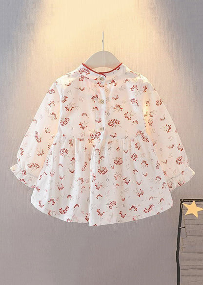 New Yellow Button Print Cotton Baby Girls Dresses Long Sleeve XZ072