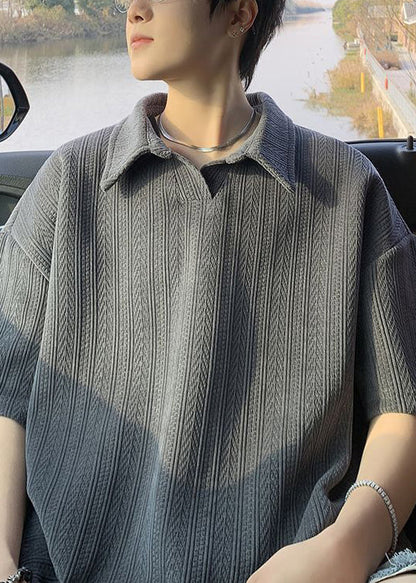 New Yellow Summer Polo Cotton Shirts Men Solid Oversized