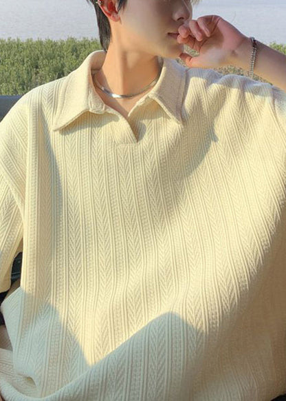 New Yellow Summer Polo Cotton Shirts Men Solid Oversized