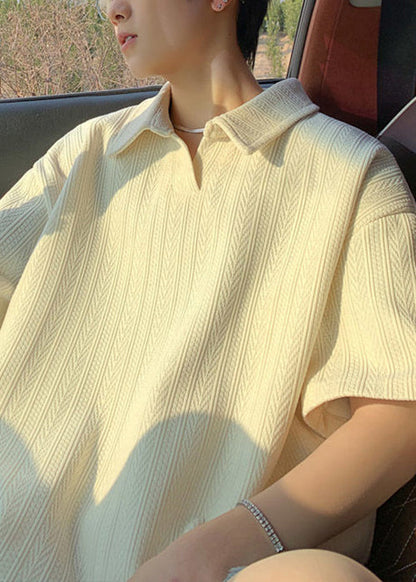 New Yellow Summer Polo Cotton Shirts Men Solid Oversized