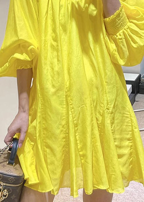 New V Lace Yellow Dress Up Solid Mini Spring Cotton Neck