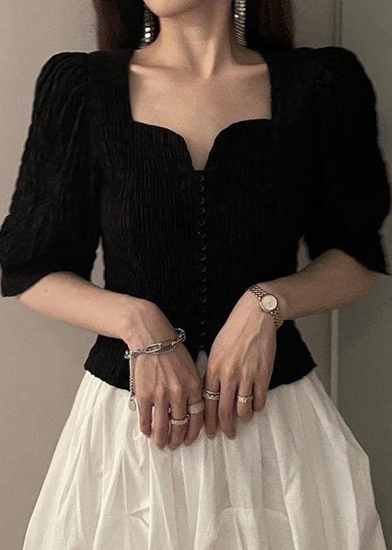 Half Square Sleeve Collar Shirts Black Novelty