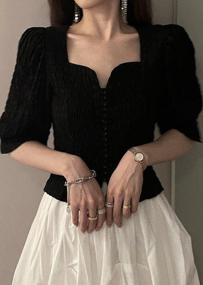 Half Square Sleeve Collar Shirts Black Novelty