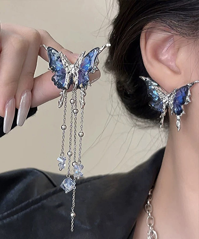 Butterfly Copper Novelty Tassel Blue Alloy Resin Crystal