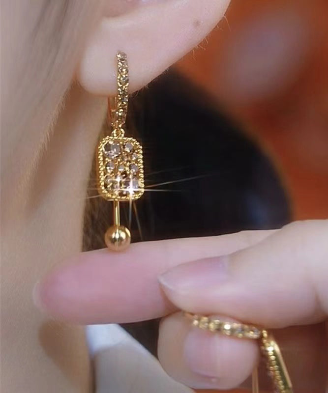 Novelty Coffee Sterling Silver Overgild Zircon Crystal Tassel Drop Earrings YD037