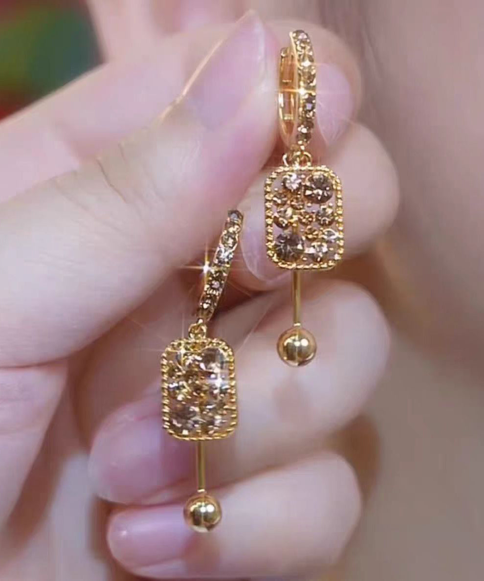 Novelty Coffee Sterling Silver Overgild Zircon Crystal Tassel Drop Earrings YD037